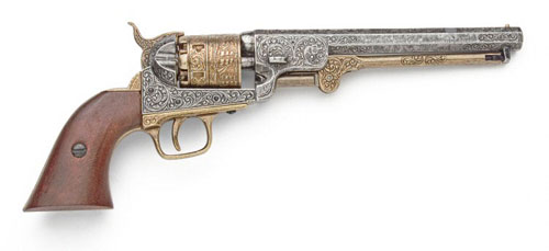 M1851 NAVY PISTOL WITH GOLD FINISH AND WOOD GRIPS