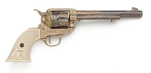 WESTERN CAVALRY PISTOL WITH GOLD ENGRAVING